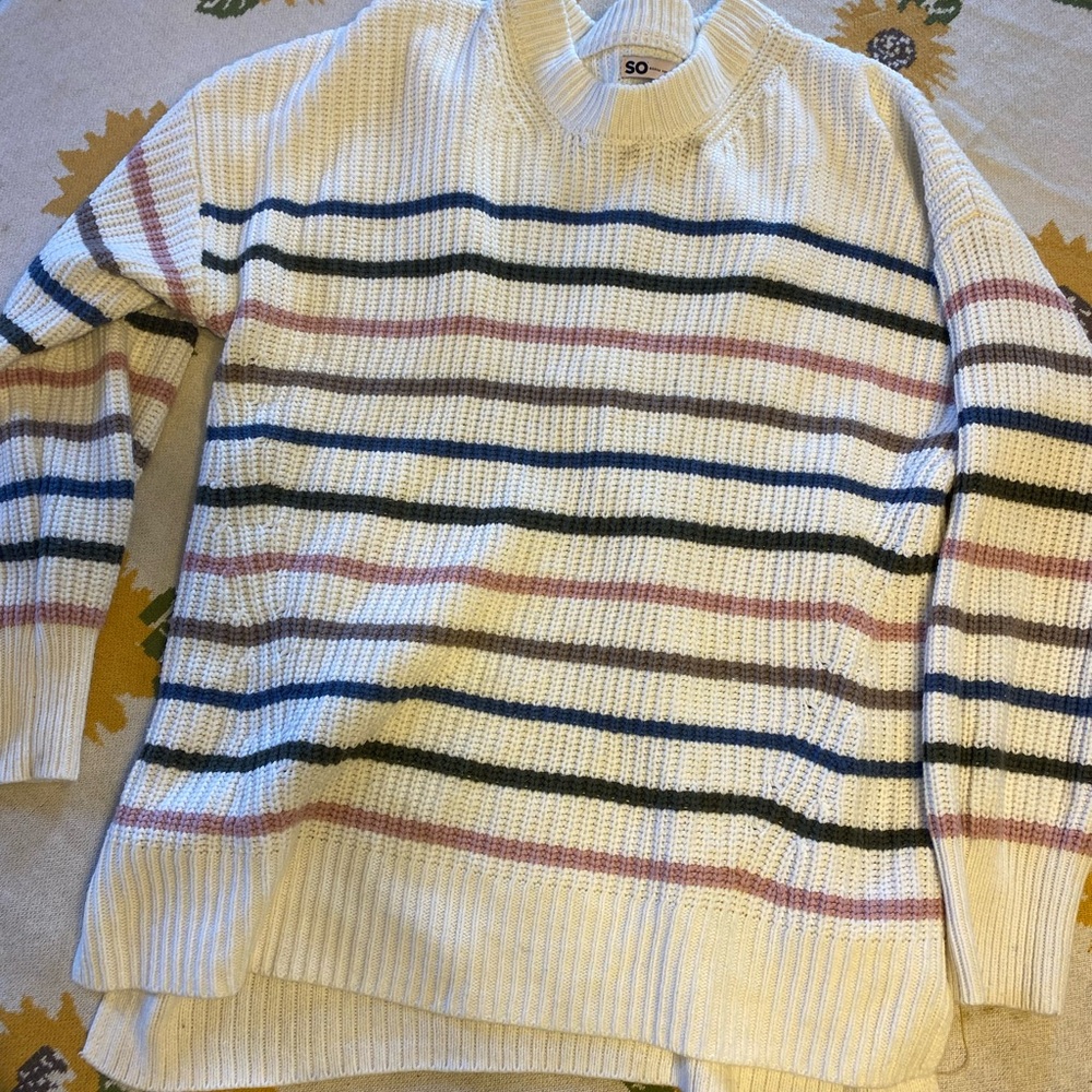 SO Cream and Blue Knit Sweater